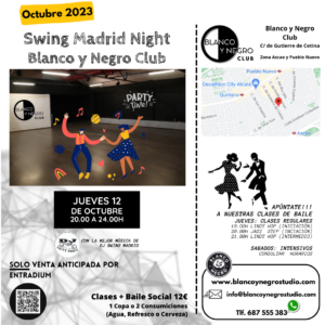 Clases de Baile y Eventos de Swing, Lindy Hop, Rock & Roll y West Coast Swing en Madrid.