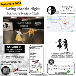 Clases de Baile y eventos de Swing, Lindy Hop. Jazz Step Rock & Roll y West Coast Swing en Madrid (Spain)