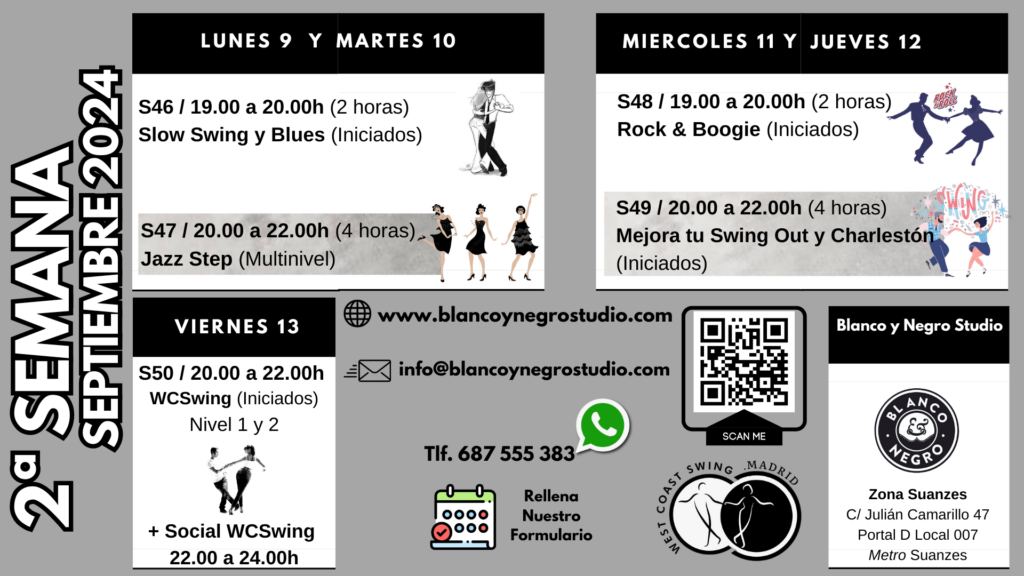 Clases de Baile. Eventos e Intensivos de Swing, Lindy Hop, Jazz Step, Rock & Roll y West Coast Swing Madrid (Spain)