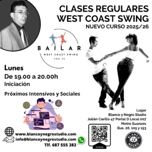 ¿Donde aprender a Bailar West Coast Swing en Madrid? Clases Regulares 2026 @ Blanco y Negro Studio